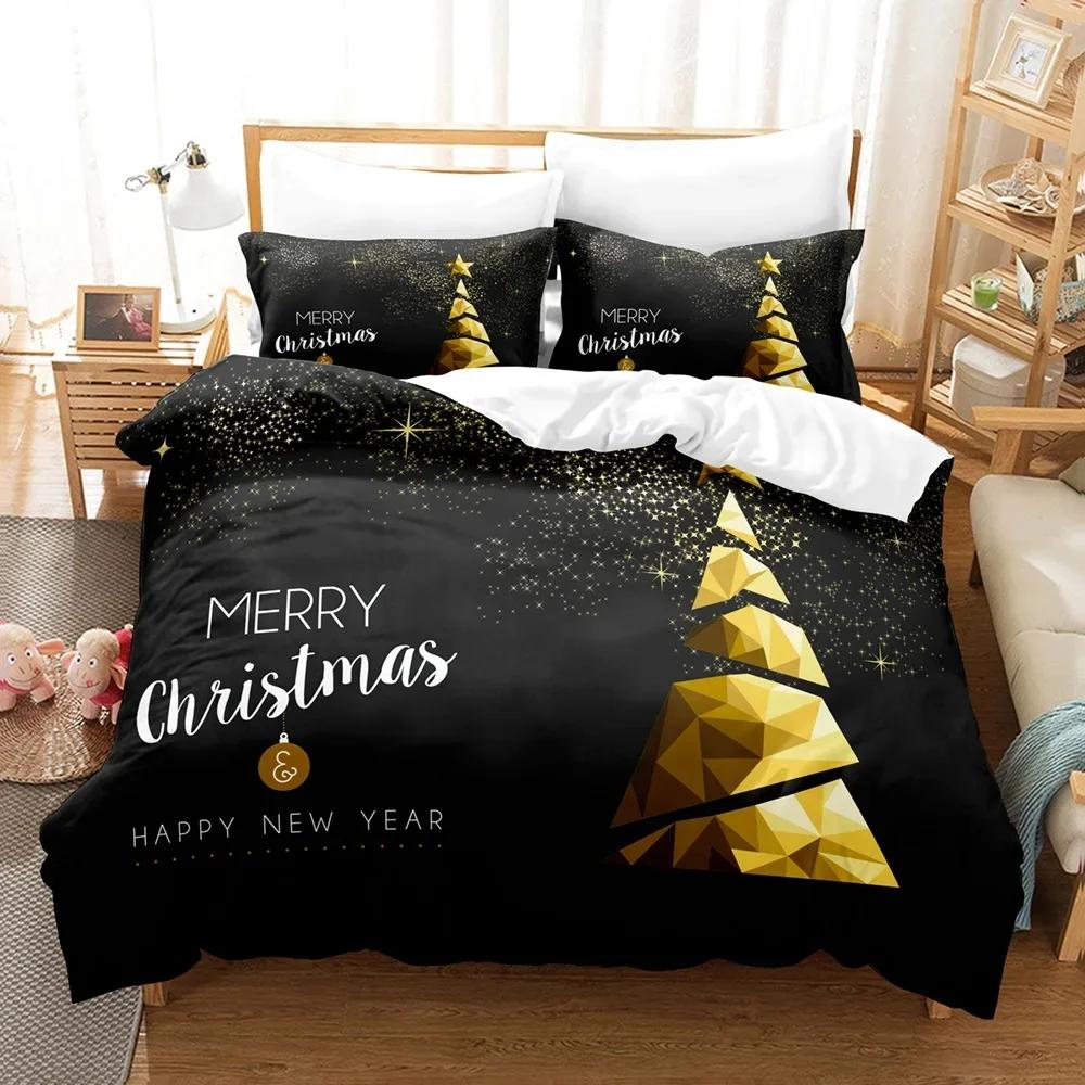 Navidad Plaid Merry Christmas Tree Пододеяльник Twin King Festival Santa Deer Комплект постельного белья из полиэстера Одеяло для взрослых Домашний декор