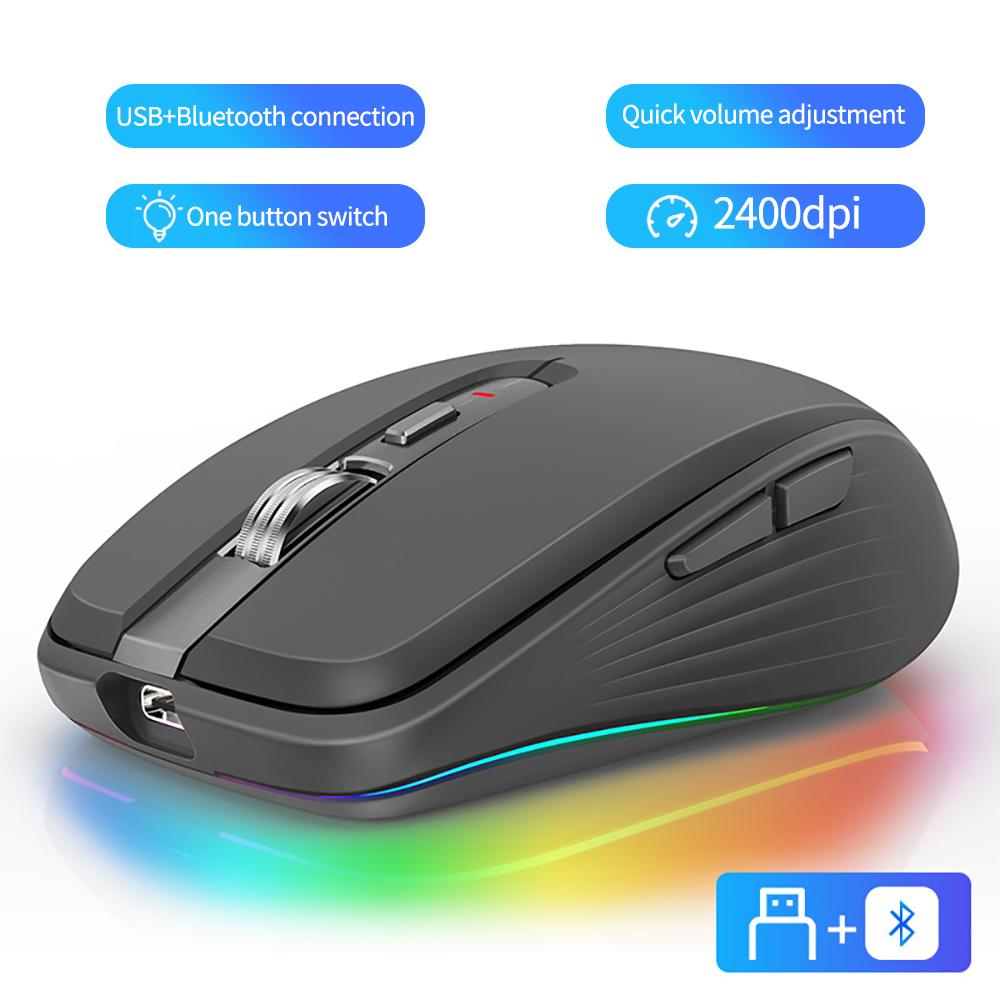 New Dual Mode Rechargeable Bluetooth 2.4G Wireless Mouse RGB Mute Mouse For Windows Mac IOS Android Laptop Tablet Phone PC