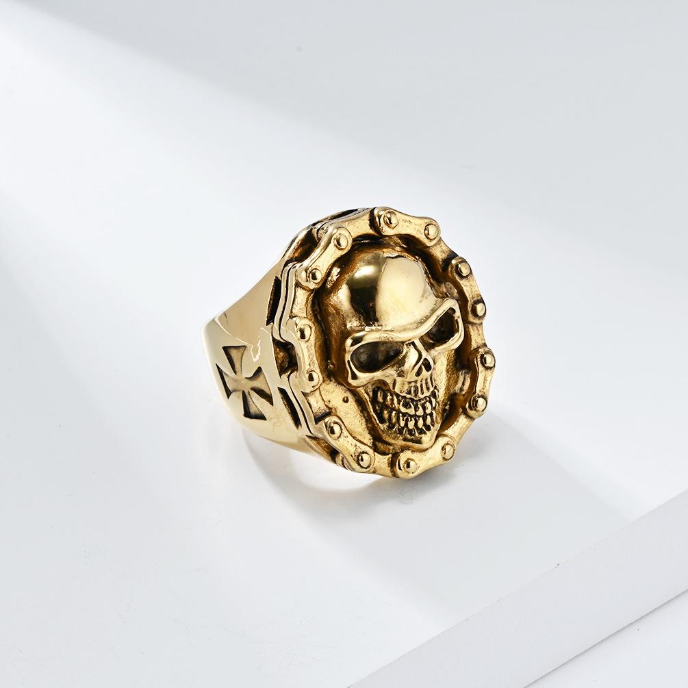 Retro Domineering Hiphop Biker Chain Skull Ring for Men Personalised Birthday Finger Ring Black Punk Street Wear Jewellery Accessories