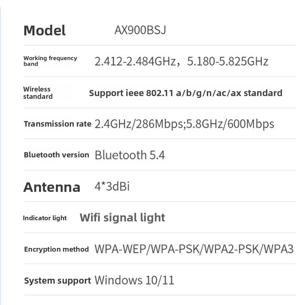 AX900 Двухдиапазонный WiFi6 USB-адаптер 4 Антенны 2.4G/5ГГц 900 Мбит/с WiFi-донгл Без драйверов USB-интерфейс Беспроводная сетевая карта