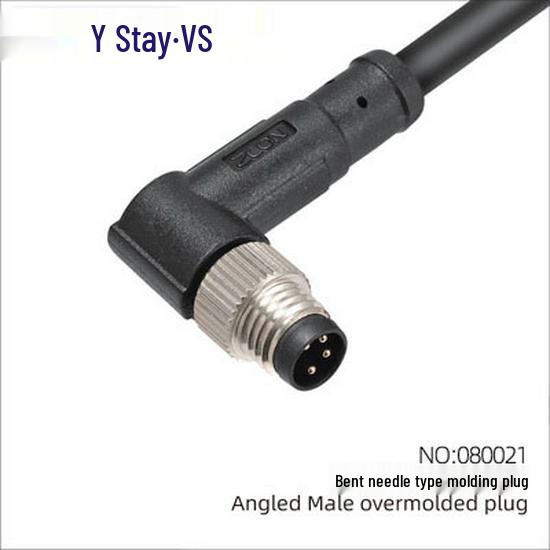M8 Waterproof 34-Pin 5/6-Core 8-Hole Elbow Connector IP67 Male-Female with Pre-embedded Wire.
