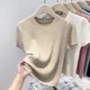 Нежный ветрозащитный трикотажный топ с короткими рукавами, круглым вырезом, женский летний, мягкий, восковой и тонкий, однотонный, с темпераментом, базовый