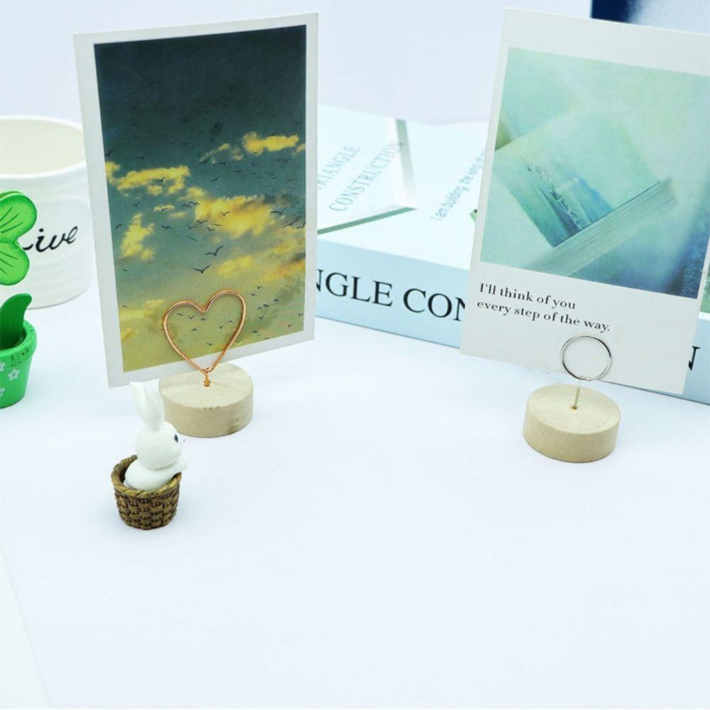 Ornament Home Decoration Photo Clips Round Wooden Base Picture Holder Frame Message Paper Support