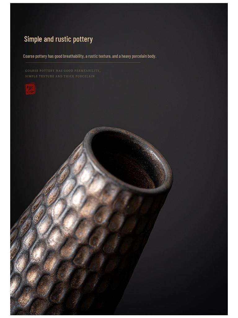 Gilt Zen Retro Pottery Vase for Dried Flower Arrangements - Small Ceramic Ornament