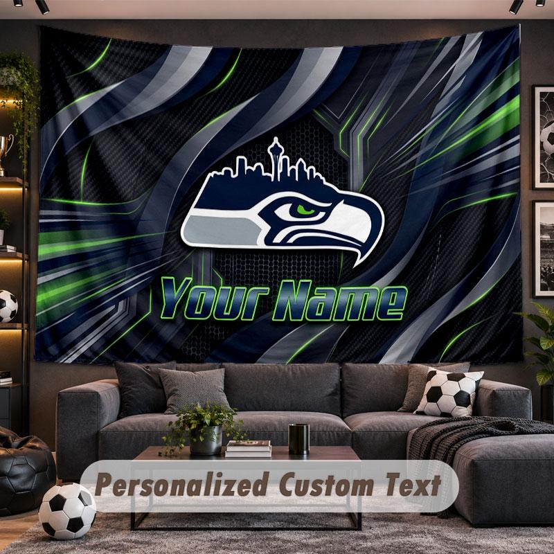 Wall Hanging Tapestry Custom NameSeattle Seahawks Pattern Personalized Printed Fabric Wall Decor