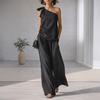 2 Piece Outfits for Women Summer One Shoulder Sleeveless Top And Wide Leg Pants Matching Lounge Set with