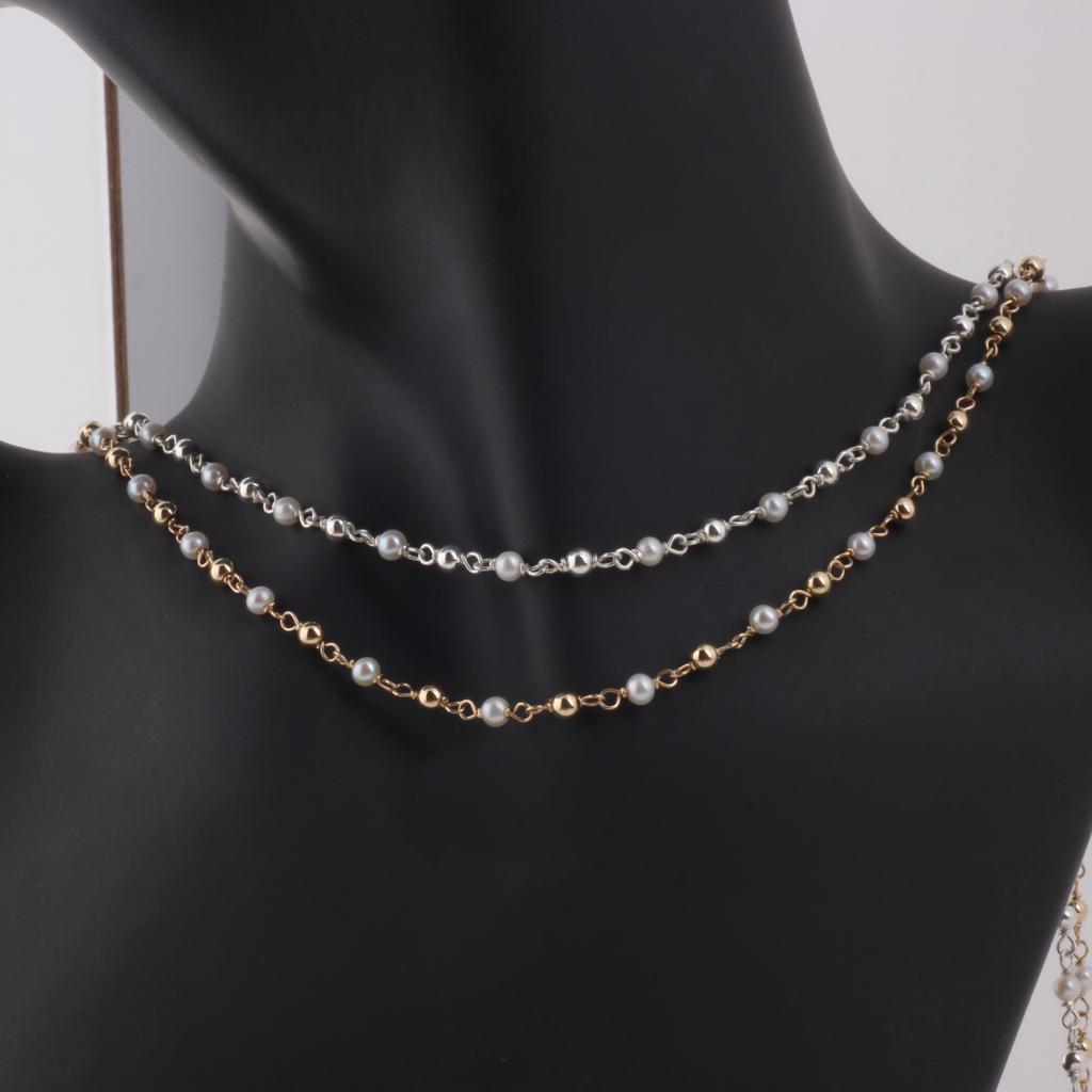 14K Gold Filled/S925 Silver Wire Beaded Pearl & 14K Gold Filled/S925 Silver Beads Two Tone Chain DIY Permanent Jewelry Findings