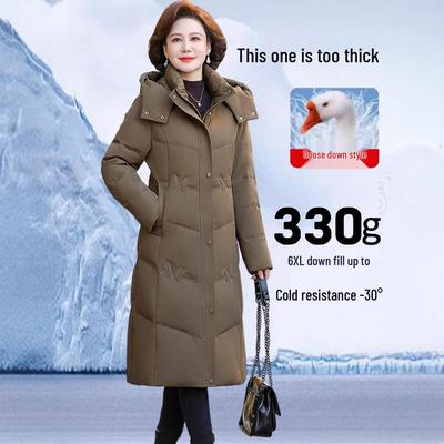 Брендовая женская длинная куртка из натурального гусиного пуха - Супертолстое зимнее пальто для женщин среднего и пожилого возраста.