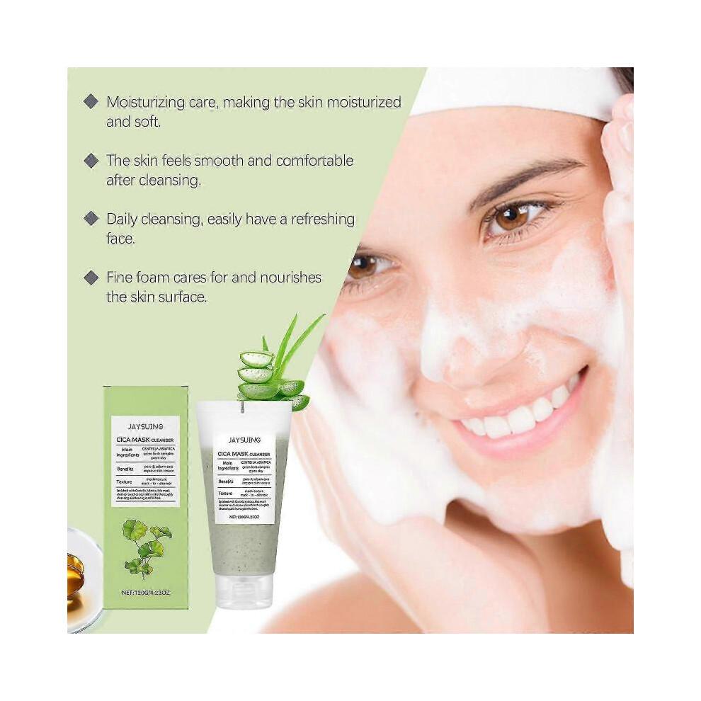 Cica Clay Mask Cleanser, 2-in-1 Facial Wash, Non-Drying Clay Mask, Gentle Pore Care, Exfoliating, Hydrating, Centella Asiatica for Acne-Prones