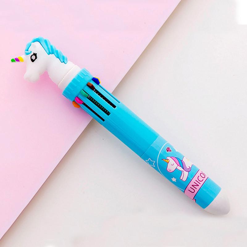 10 Colors In 1 Presse Cartoon Unicorn Gel Pen Colorful 0.5mm Ballpoint Pens for Student Stationery
