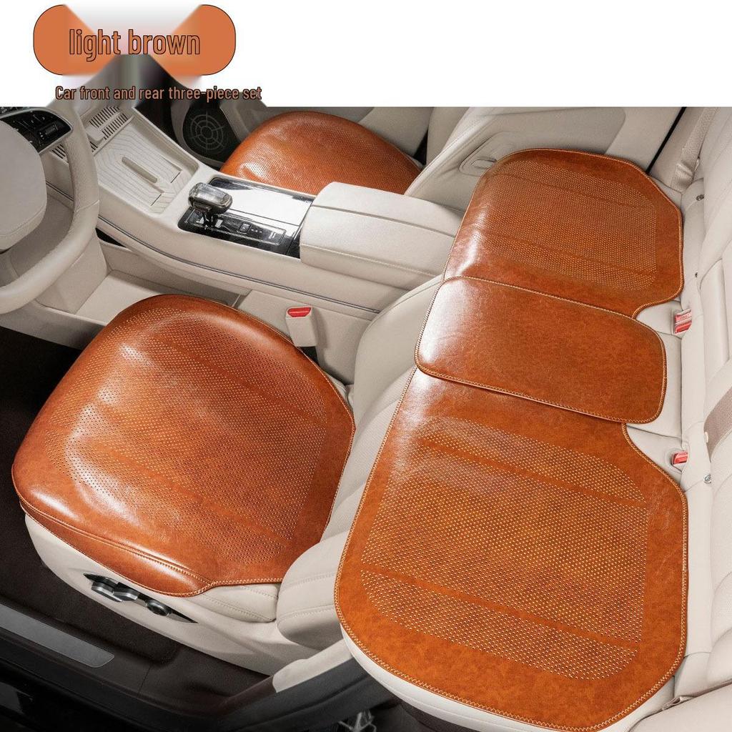 Universal Ventilated Leather Car Seat Cushion - Breathable, Non-Slip, Four Seasons Retro Design