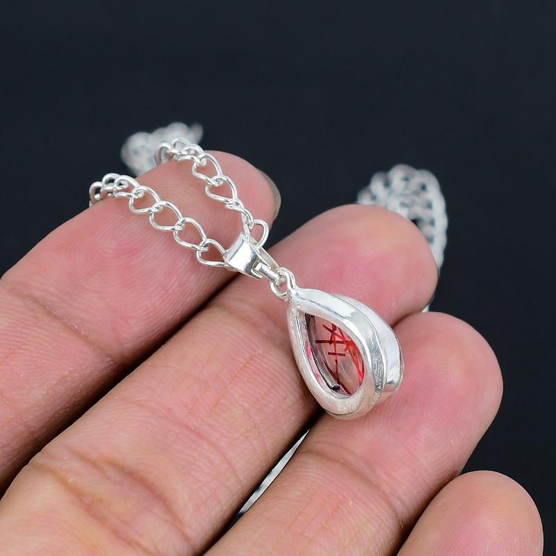 Натуральный красный рутил S-образная цепочка-подвеска ручной работы тонкой полировки из стерлингового серебра 925 пробы с современным дизайном подарок на свадьбу для невесты