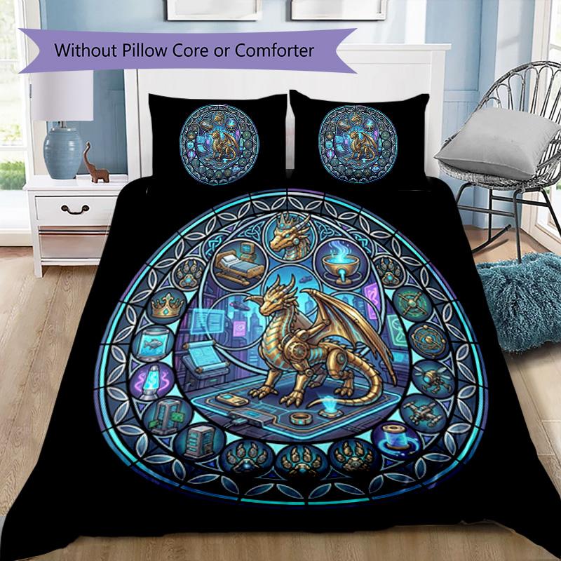 Cyber Dragon Glass Pattern Bedding,Quilt Set Quilt Cover Pillowcase Home Birthday Gift (1 * duvet cover + 2 * pillowcase, without core)