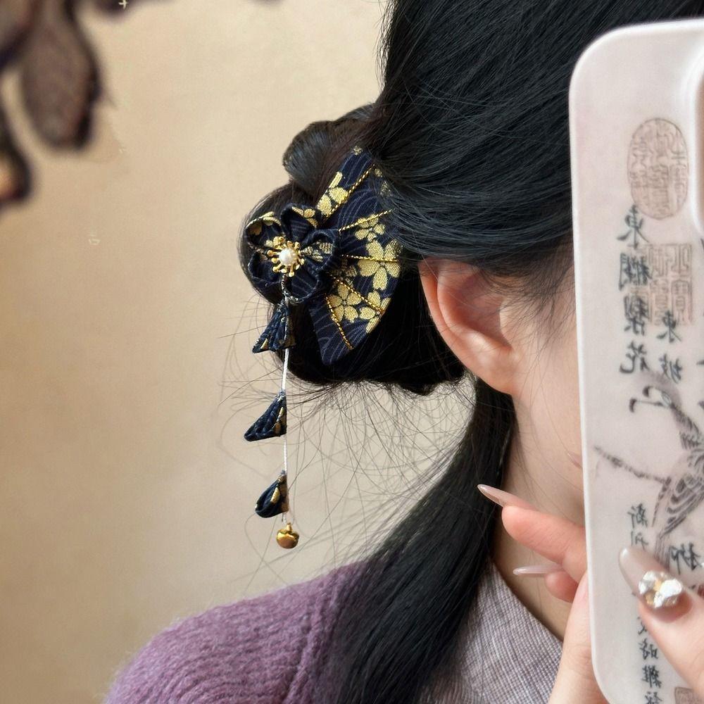 Flower Kimono Sakura Hairpin Sakura Hanfu Fan Hair Clip Sweet Tassel Fan Hair Clip Outdoor