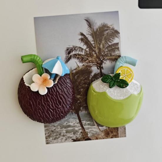 3D Coconut Drink Fridge Magnet Summer Beach Resin Coconut Juice Magnetic Refrigerator Accessories Home Office Kitchen Decoration