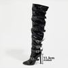 Fashion Cool Punk Style Buckle Belt Strap Over The Knee Boots Women Fashion Zipper Thigh High Shoes Pointed Toe Party Strippers Heels