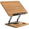 LOE 360-Degree Rotating Tabletop Tablet Stand, Hickory Wood, Foldable, Height Adjustable, Freestanding, Stable, Compatible with Mobile Monitors