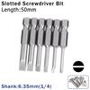 6/10Pcs 50mm 2.0-6.0mm Flat Head Slotted Tip Screwdrivers Bits S2 Alloy 1/4" Magnetic Hand Tools Screwdriver Drill Bit