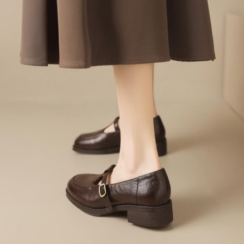 Винтажные туфли Мэри Джейн Легкие женские туфли Британский стиль Маленькие кожаные туфли Французские лоферы Круглый носок Одинарные туфли
