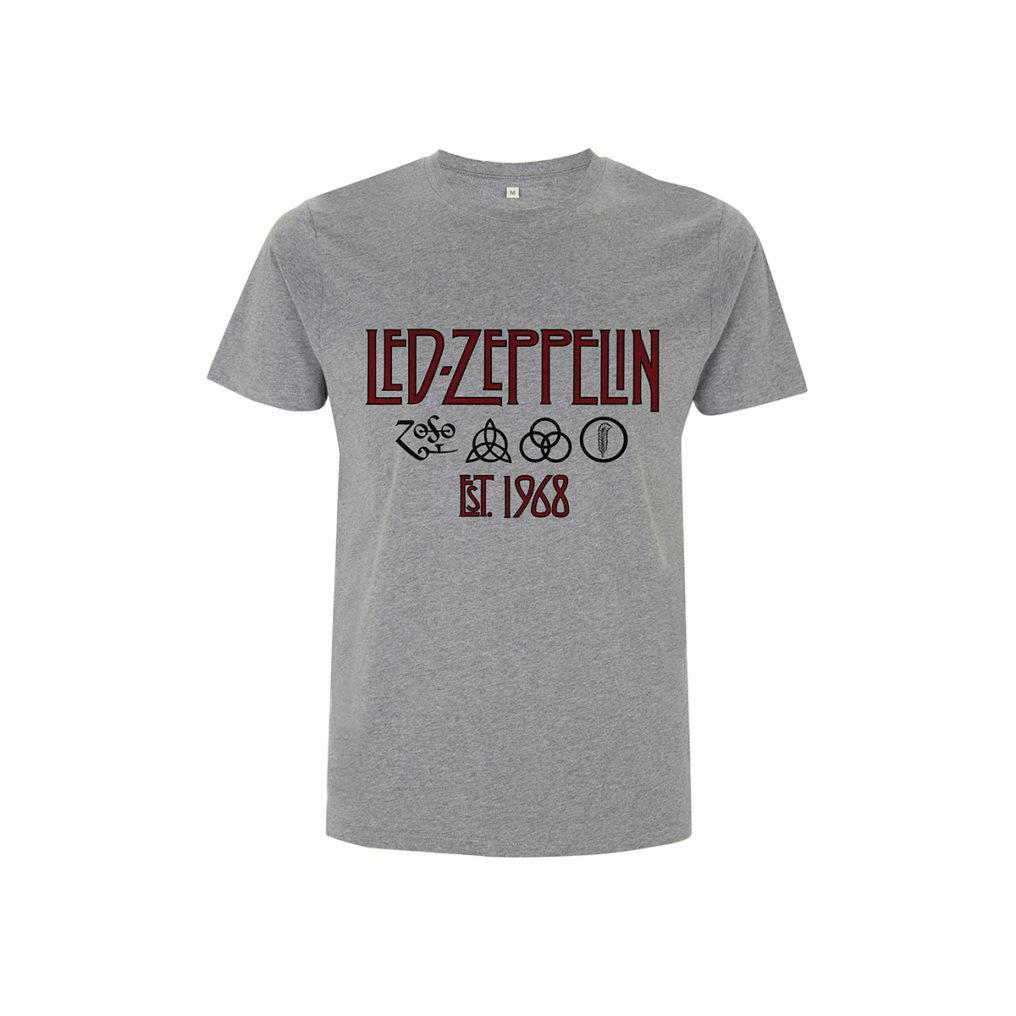 Футболка Led Zeppelin Символы Основана в 1968 Официально лицензированная Серая Футболка Рок-группы