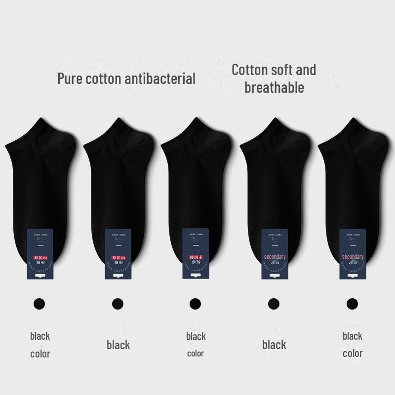 Мужские летние короткие антибактериальные носки из чистого хлопка - черные, впитывающие пот, дезодорирующие, всесезонные, тонкие, в стиле лодочки