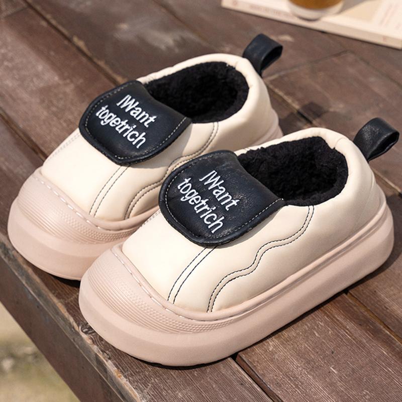 Модные Мягкие Домашние Тапочки из Хлопка с Толстой Подошвой для Женщин Зима 2025 Милые с Круглым Носком Нескользящие Домашние Тапочки Теплые Плюшевые Слипоны Повседневная Обувь