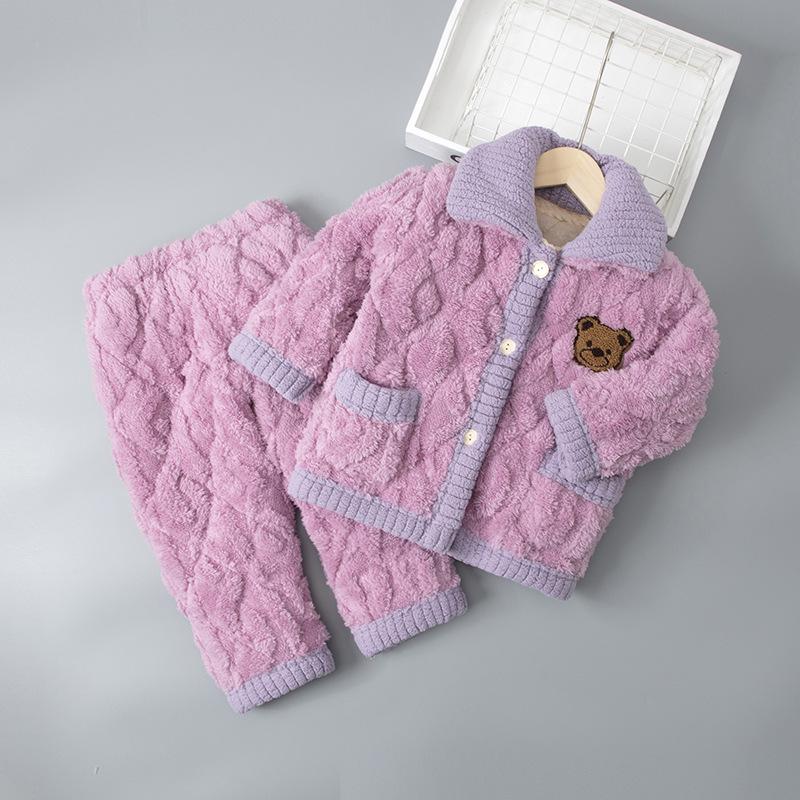 Детская зимняя фланелевая пижама: Толстый коралловый флис, трехслойный стеганый, комплект для родителей и детей