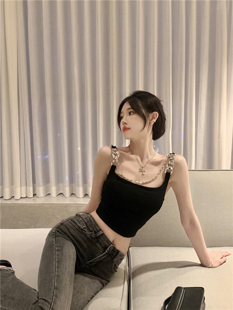 Топ-майка женский летний милый сексуальный короткий нишевый шикарный верхняя одежда с вкладышем внутренний топ
