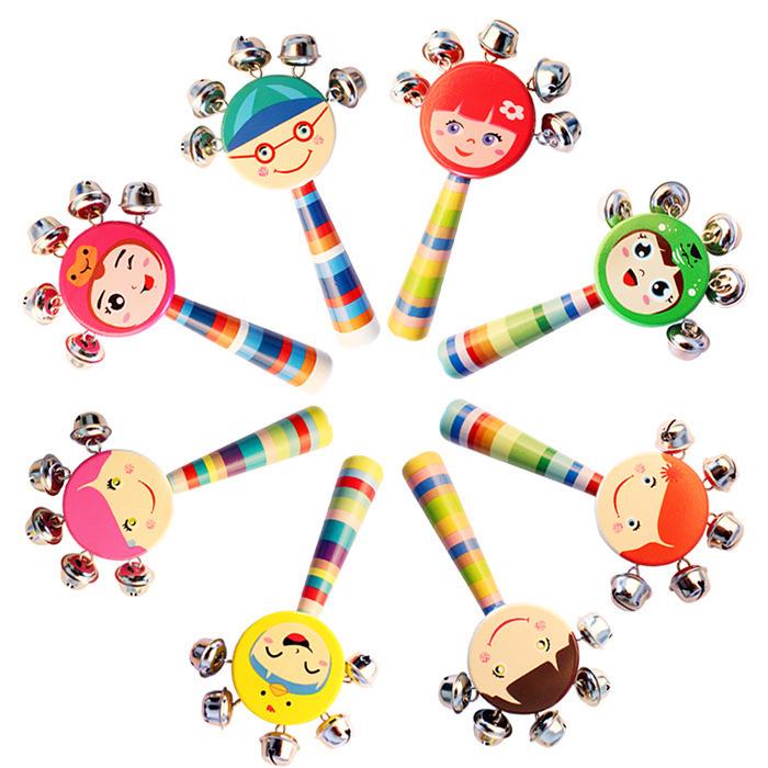 Rainbow Wooden Hand Rattle: 10 Bells Baby Soothing Toy