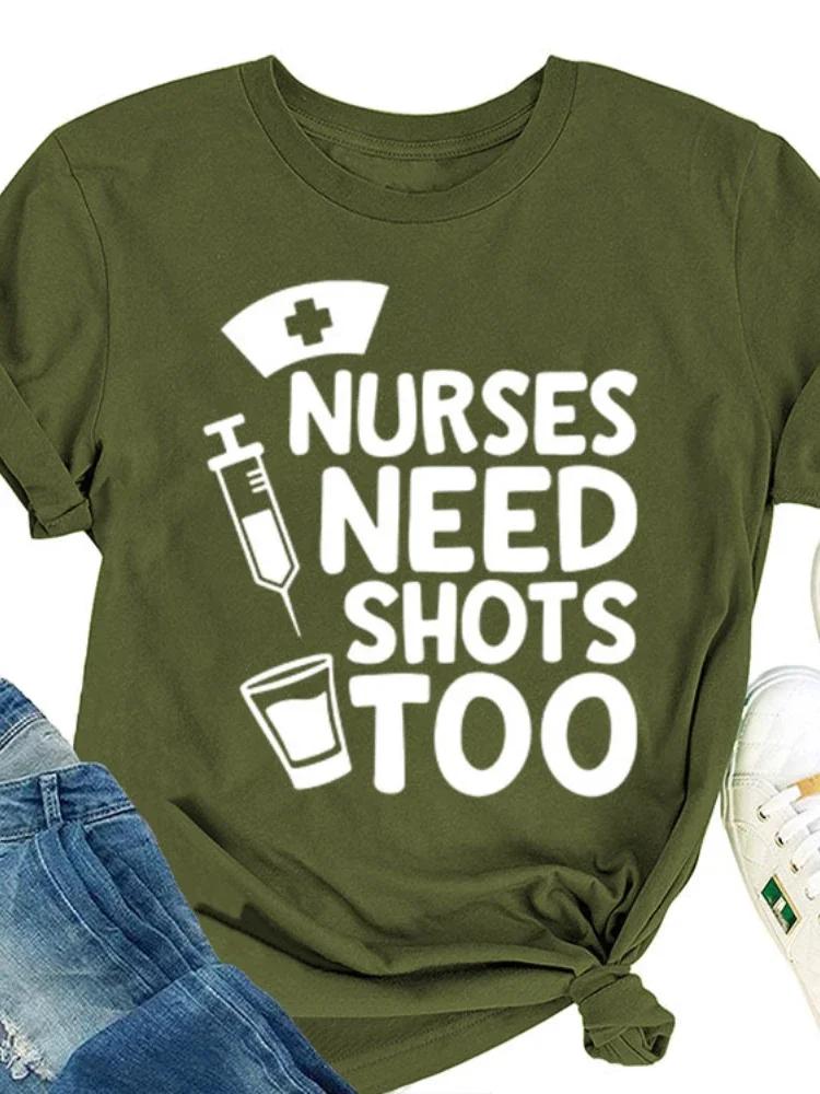 Медсестры тоже нуждаются в уколах с принтом женская футболка с коротким рукавом и круглым вырезом свободная женская футболка женская футболка топы женские футболки