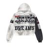 Unisex Oversized Hooded Zip-Up Sweatshirt With Graffiti Print Casual Streetwear