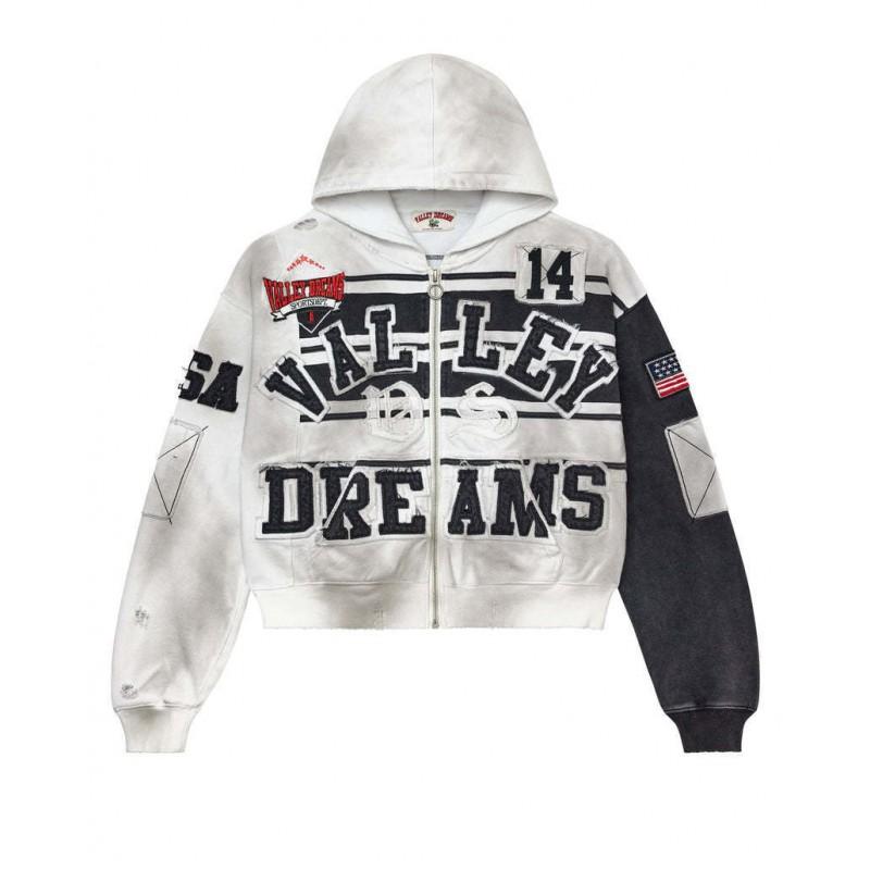 Unisex Oversized Hooded Zip-Up Sweatshirt With Graffiti Print Casual Streetwear