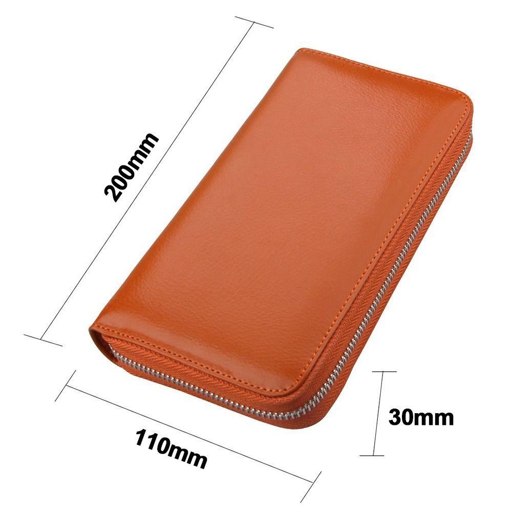 Large Capacity Genuine Leather Wallet Multiple Slots Zippered Credit Card Holder Accordion Design Multi-Card Card Storage Bag