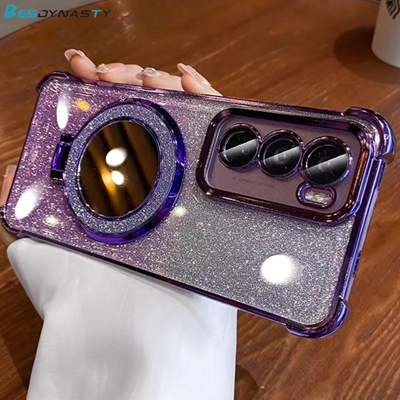 Блестящий чехол-подставка-зеркало для Samsung S25 FE S24 Ultra S23 S22 Plus A17 A07 A56 A36 A53 A55 A16 A15 Роскошная накладка