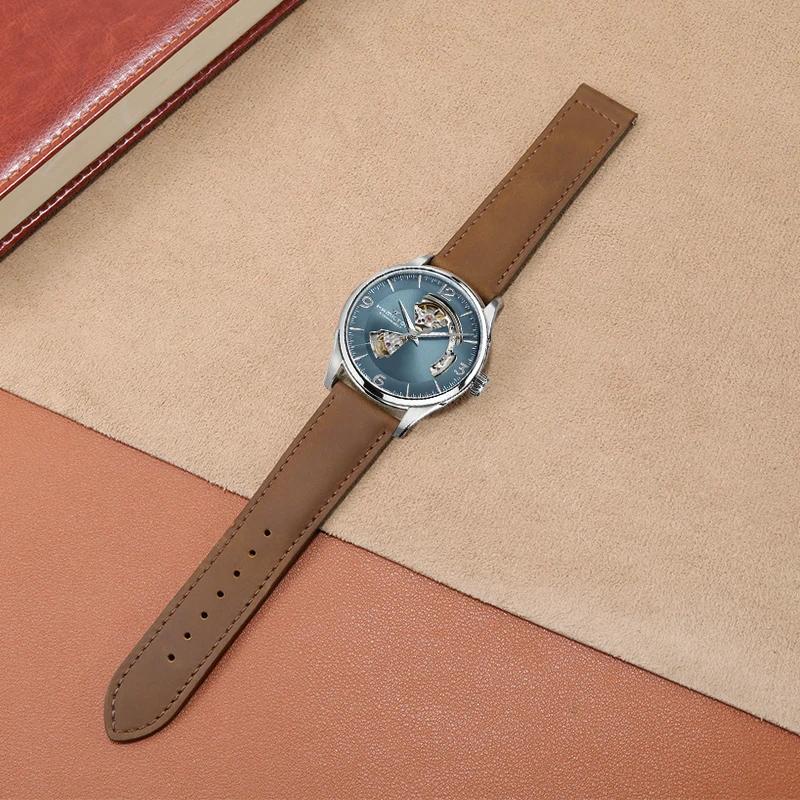 Genuine Leather Watch Band For Hamilton Kaqi Field Aviation Oris Omega Frosted Folding Buckle Watch Chain 20mm 22mm Strap