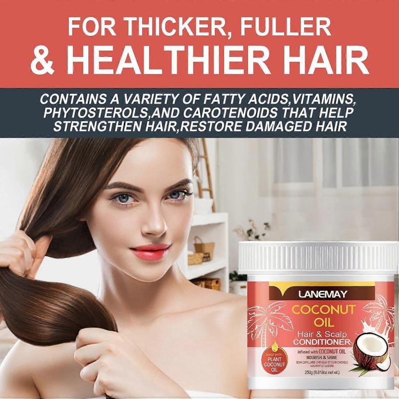 Coconut Oil Hair Cream 250g, Coconut Oil Hair & Scalp Conditioner, Smooth Frizz, Nourishes & Shine, Deep Conditioning & Restoriong Treatment, Anti Bre