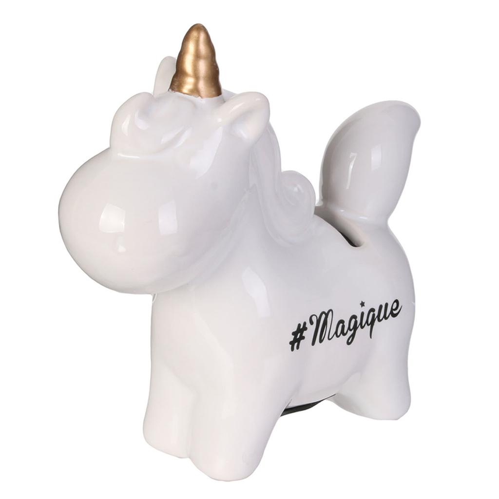 Les Trésors De Lily [R2907] - Ceramic Piggy Bank 'Licorne My Unicorn' Golden White (#magical) - 12x12x5cm
