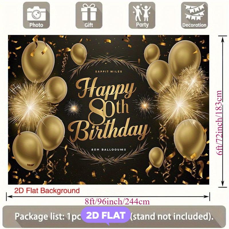 2D flat banner, black and gold color scheme for 80th birthday party banner