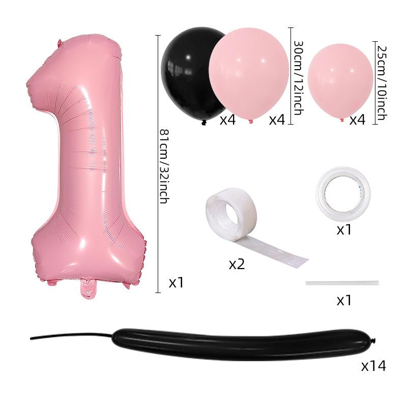 Comic Style Black Powder Digital Balloon Column Children'S First Birthday Party Decoration Scene Arrangement Photo Props