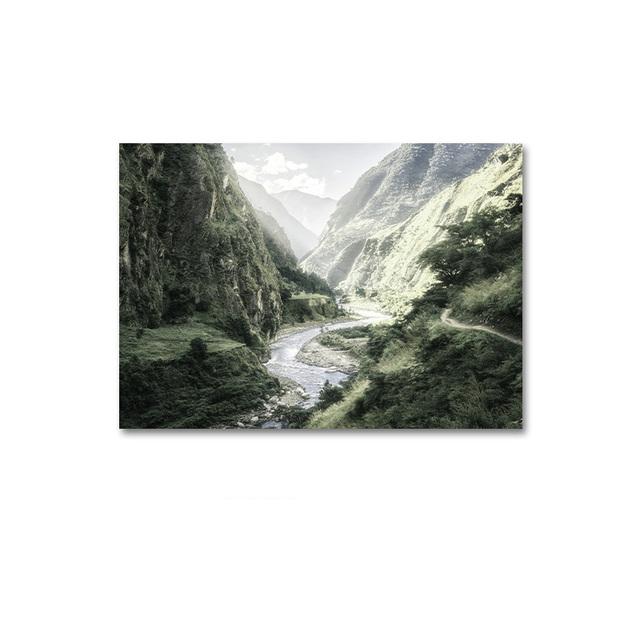 Природный пейзаж Зеленая гора Скандинавский лесной лист плакат Печать на холсте Художественная роспись Настенная картина Фотография Спальня Домашний декор