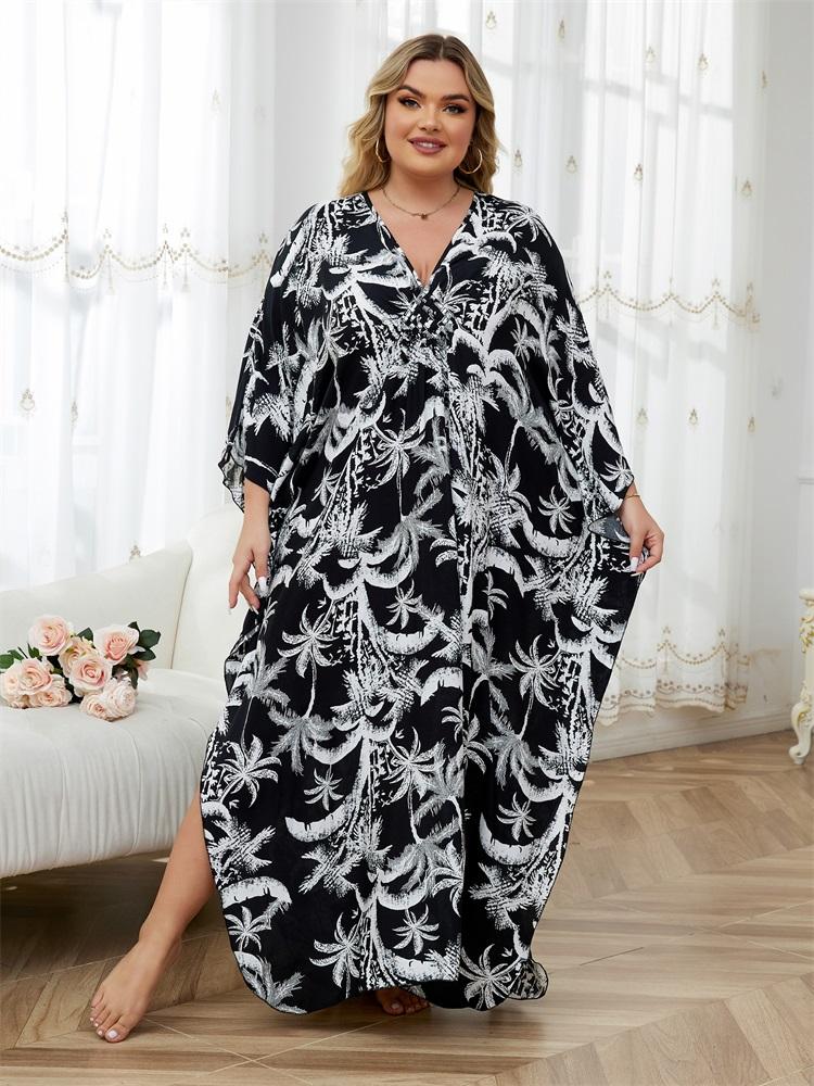 EDOLYNSA Женское бохо-набивное платье-кафтан с V-образным вырезом и рукавами «летучая мышь», длинное платье со змеиным узором, уютный наряд Moo Moo Dress