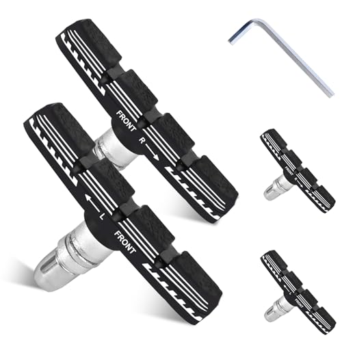 Bicycle Brake Pads 72mm Universal V-Brake Blocks No Noise No Slipping Advanced Nitrile Rubber for Mountain Road Bikes, Set of 2 Pairs with Hex Key an