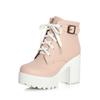 Fashion Vintage Buckle Thick Heel Short Boots Square Heel Women Platform Ankle Boots Fashion Pu Lace Up Short Boots Big Size 896