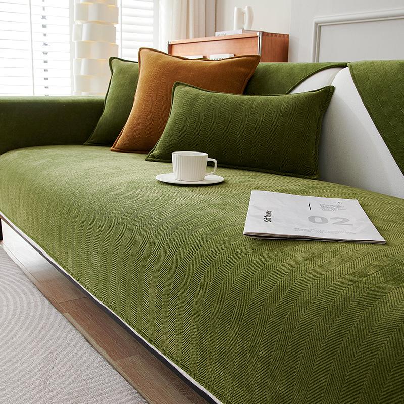 Sofa Cushion Four Seasons Universal Non-Slip Herringbone Chenille Cushion Summer Green Sofa Cover