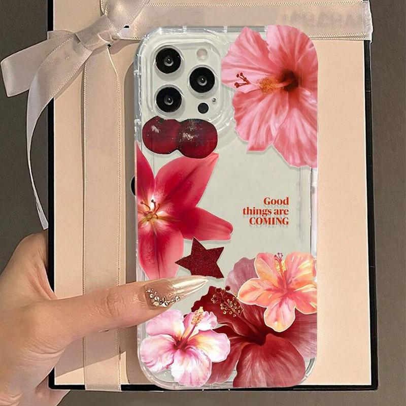 Cherry Flower Phone Case For iPhone 16 16e 15 14 13 12 11 Mini Pro Max X XR XSMax 7 8 Plus Transparent Soft TPU Back Cover