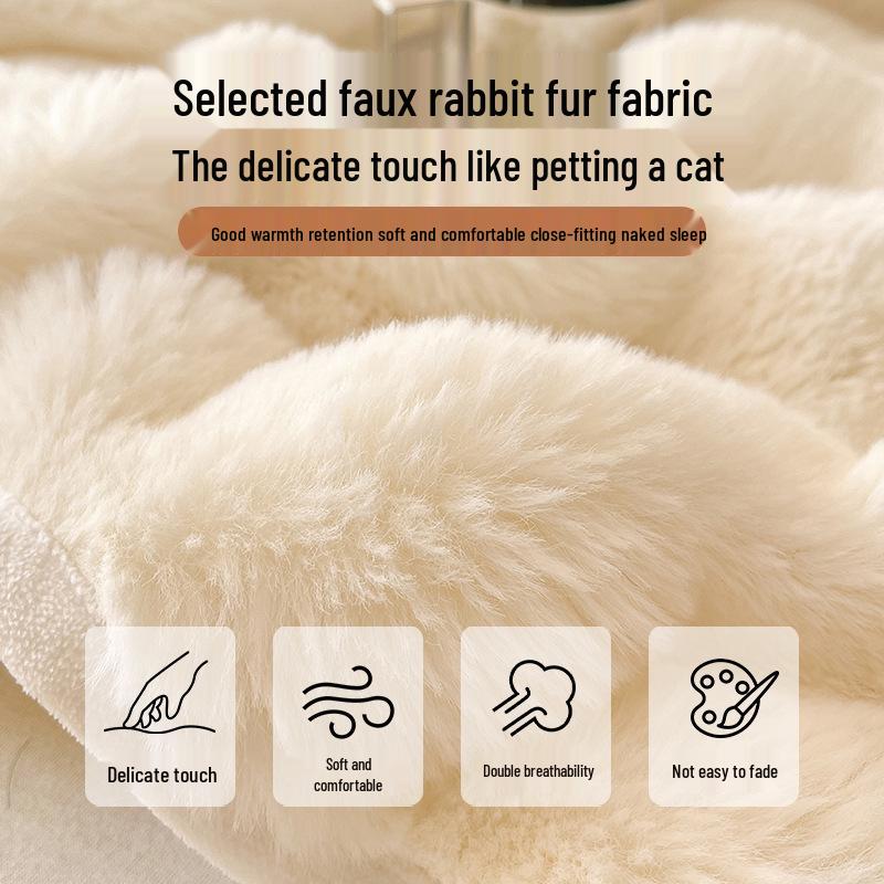 Winter Faux Rabbit Fur Flannel Bedsheet - Thick Plush Milk Velvet Coral Fleece for Dormitory Single Bed
