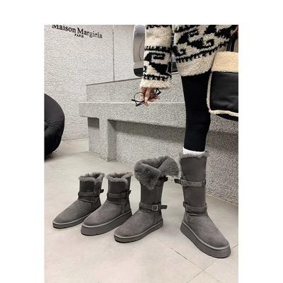 Высокие сапоги, теплые хлопковые туфли, северо-восточные сноубутсы, женские зимние на меху и утолщенные серые на толстой подошве с увеличением роста, пушистые короткие сапоги