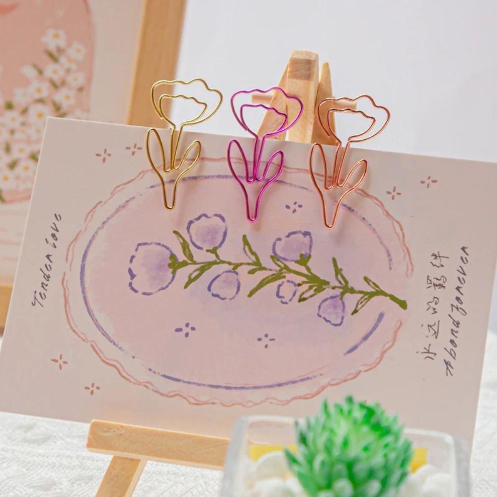 10PCS/Set Metal Flower Bookmark Colored Mini Paper Clip Smooth Meeting File Clip Book Marking