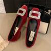 Fashion IPPEUM Ballet Flats Rhinestone Shoes For Women 2025 New Fashion Square Toe Red Velvet Ballerina Shoes Women