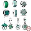 New Arrivals S925 Sterling Silver Lucky Four Leaf Clover Succulent Plant Dangle Charm Jewelry Beads Fit Original Bracelet